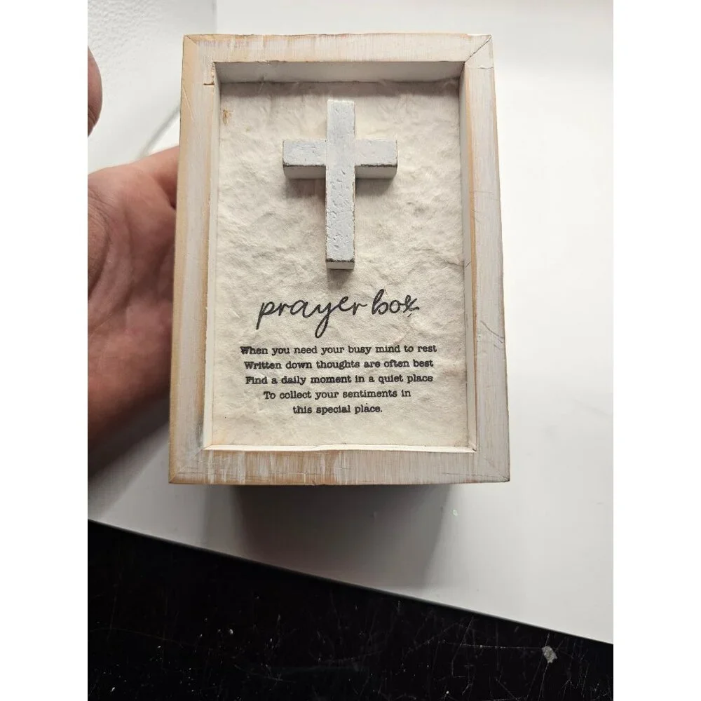 Rustic Wooden Prayer Box With White Cross &‎ Sentimental Quote